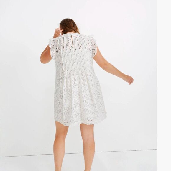 Madewell an137 white Eyelet Ruffle-Sleeve Pintuck Mini Dress size M NWT - Picture 3 of 8